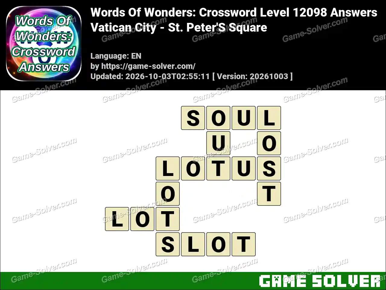 Words Of Wonders: Crossword Level 12098 Answers – Vatican City – St. Peter’S Square